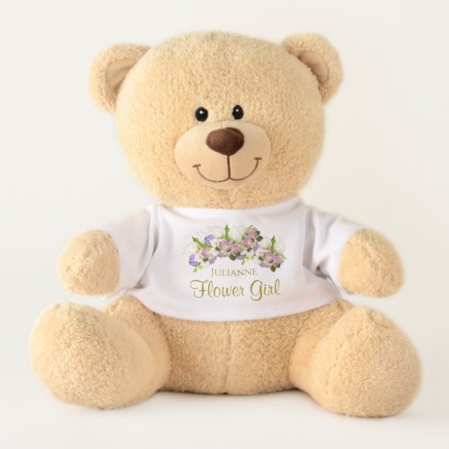 Flower Girl Cute Pastel Floral Wedding Favor Teddy Bear