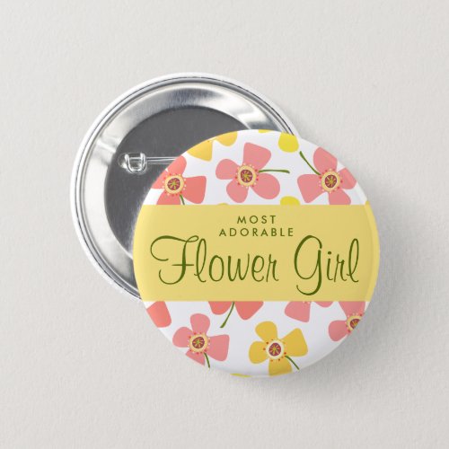 FLOWER GIRL Cute Pink Daisies Pop Wedding Name Tag Button