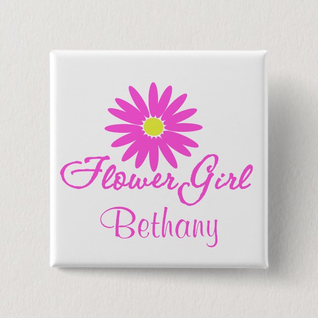 Flower Girl Daisy/ Pink Pinback Button (Front)