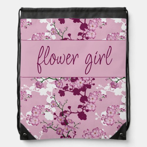 Flower Girl Elegant Pink Cherry Blossoms  Drawstring Bag