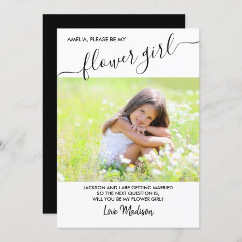 Flower Girl Elegant Script Photo Proposal Card