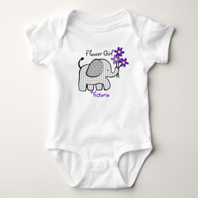 Flower Girl Elephant with Purple Flowers Baby Bodysuit (Front)