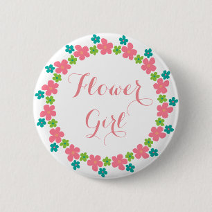 Flower Girl Floral Cute Calligraphy Wedding Button