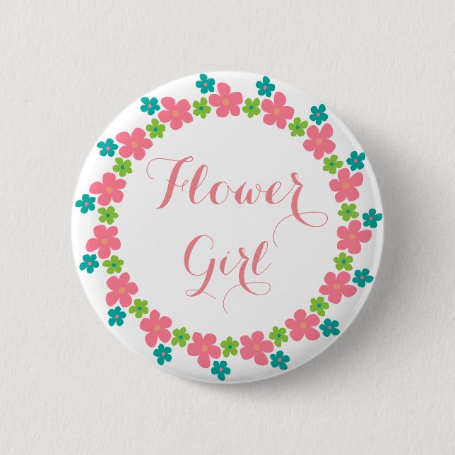 Flower Girl Floral Cute Calligraphy Wedding Button (Front)