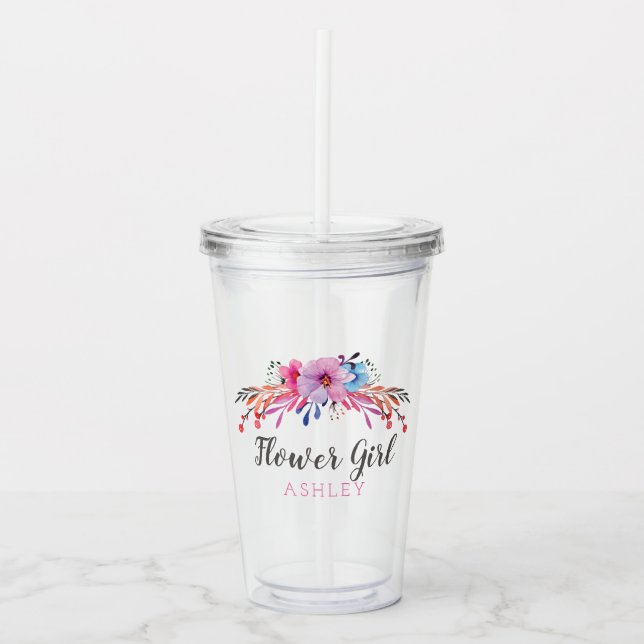 Flower Girl Floral Personalized Acrylic Tumbler (Front)