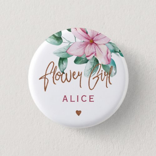 Flower girl floral pink copper bridal shower button