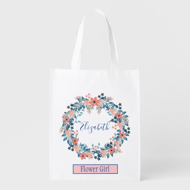Flower Girl floral wreath wedding favor Grocery Bag (Front)