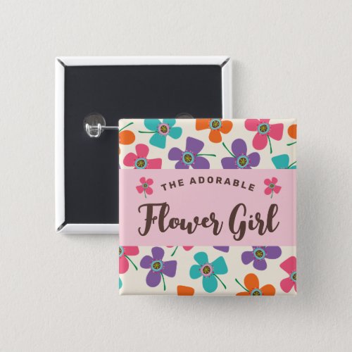 FLOWER GIRL Fun Daisies Pop Cute Wedding Name Tag Button