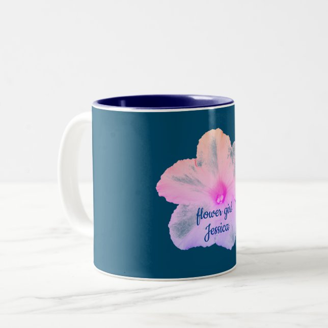 Flower Girl Gift Favor Weddings 2020 Blue Pink Two-Tone Coffee Mug (Front Left)