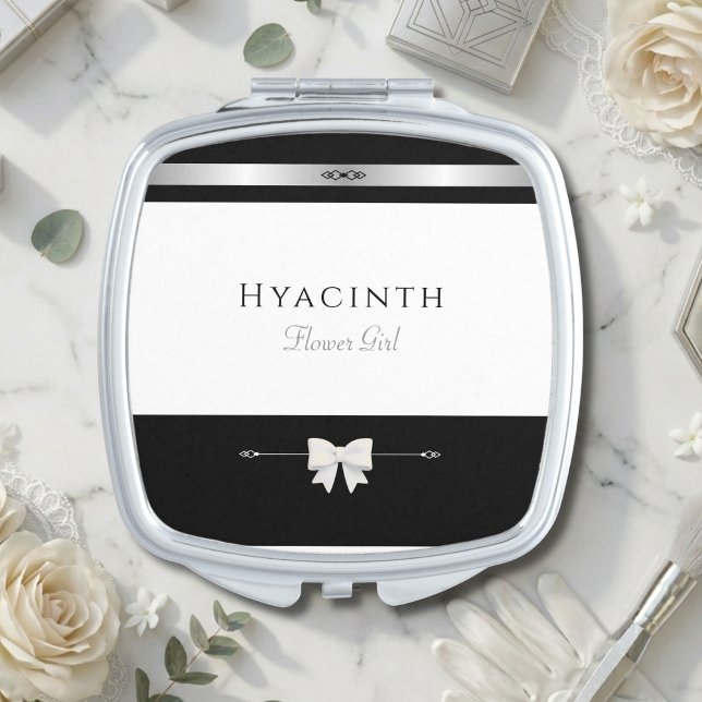 Flower Girl Gift | Minimalist Luxury Compact Mirror (Sweet personalized Flower Girl compact mirror. A charming gift for your littlest helper.)
