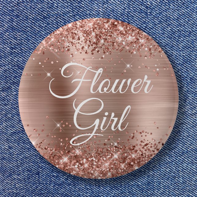 Flower Girl Glittery Rose Gold Foil Button (Flower Girl Glittery Rose Gold Foil Button)