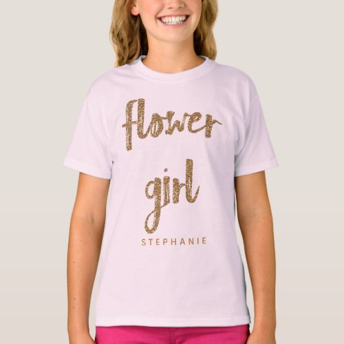 Flower Girl Gold Glitter Wedding Party T_Shirt
