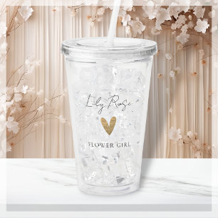 Flower Girl Gold Heart Modern Script Acrylic Tumbler