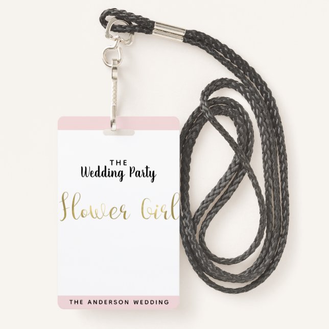 Flower Girl Gold Wedding Party VIP Pass Badge (Back with Lanyard)