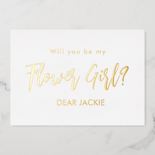 Flower Girl Gold White  Foil Invitation