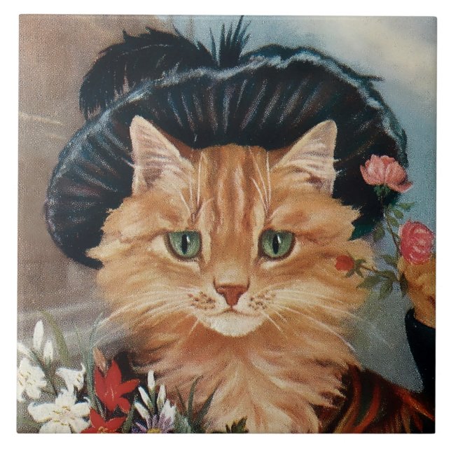 “Flower Girl Gypsy Kitten” by GL Barnes Ceramic Tile (Front)