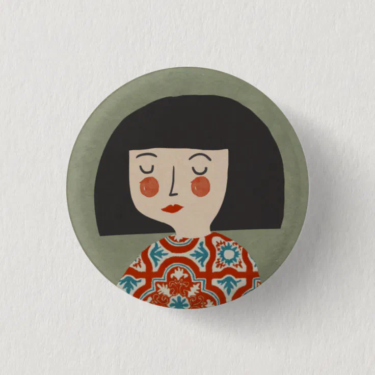 Flower girl illustration button | Zazzle