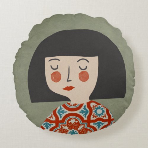 Flower girl illustration round pillow