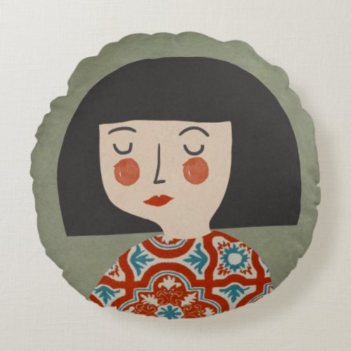 Flower girl illustration round pillow