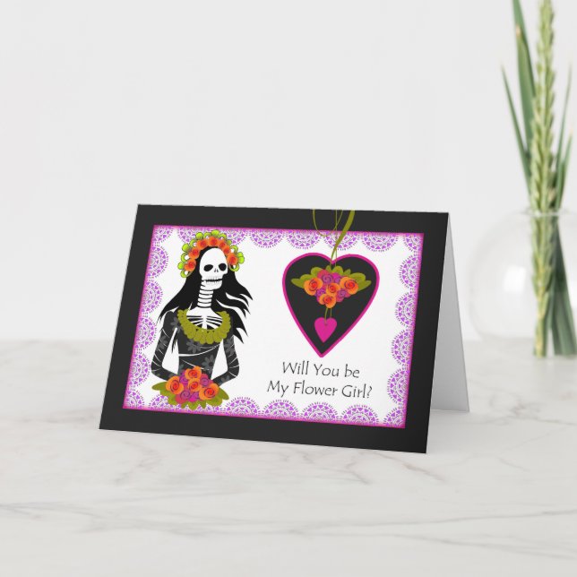 Flower Girl Invitation, Dia de los Muertos Wedding Invitation (Front)