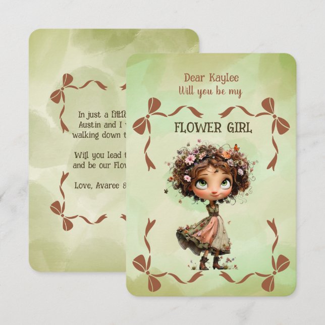 Flower Girl Invitation Floral Green Watercolor (Front/Back)
