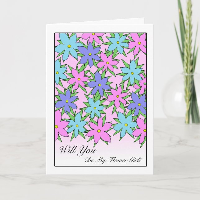 Flower Girl Invitation, Pastel Colored Flowers Invitation (Front)