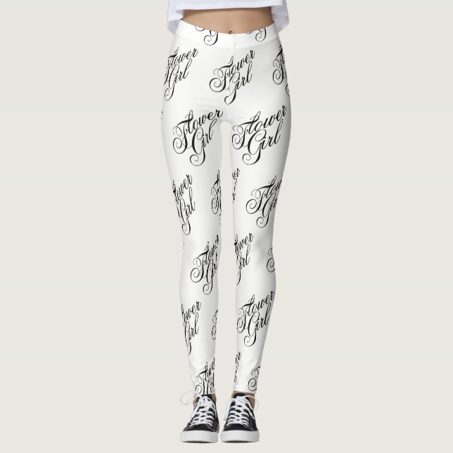 Flower Girl Leggings - Black on White (Front)