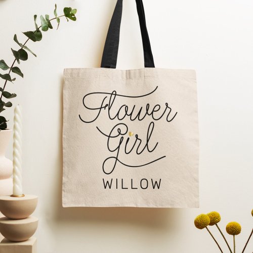 Flower Girl Modern Script Gold Wedding Name Tote Bag