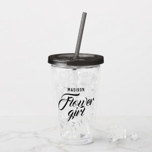 Flower Girl Name Black Minimal Modern Wedding Gift Acrylic Tumbler