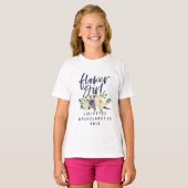 Flower girl navy floral watercolor t-shirt (Front Full)