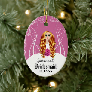 Flower Girl or Bridesmaid Pink Redhead Wedding Ceramic Ornament
