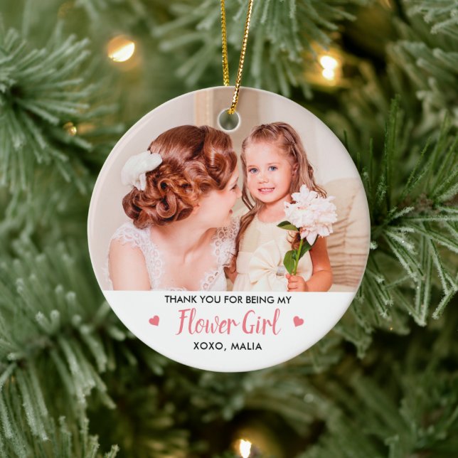Flower Girl Personalized Bridal Party Photo Ceramic Ornament (Tree)