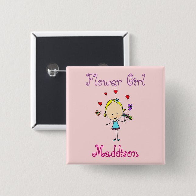 Flower Girl Personalized Pinback Button (Front & Back)