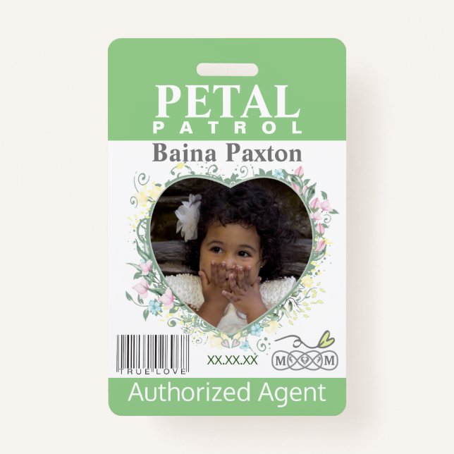 flower Girl Petal Patrol Spring Flowers blue Badge (Front)