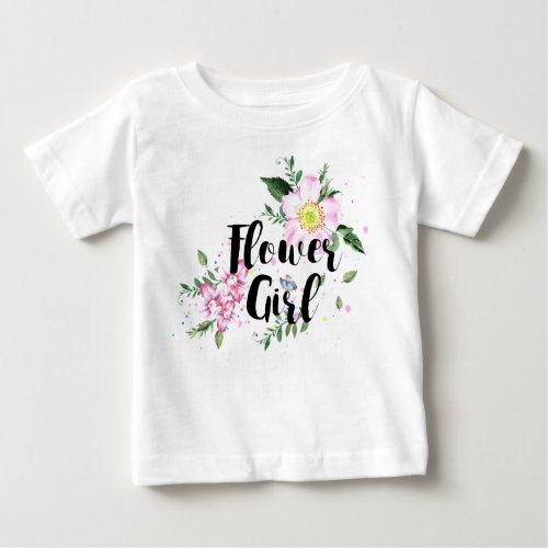 Flower Girl Pink Blush Floral Watercolor Wedding Baby T_Shirt