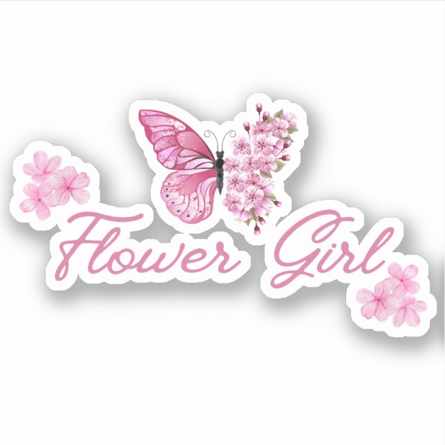 flower girl pink butterfly cute minimal sticker (Front)