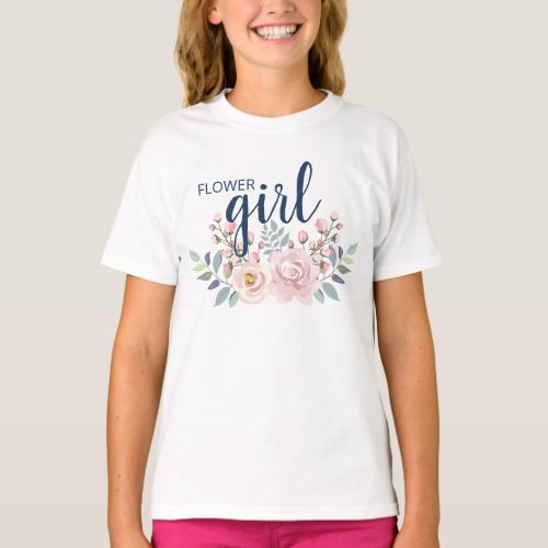 Flower Girl Pink Floral Wedding T_Shirt