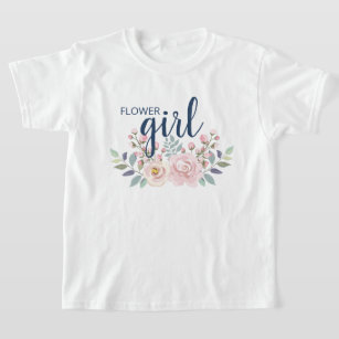 PersonalizationMall Floral Wreath Personalized Flower Girl Kids T-Shirt - Youth X-Small - Navy