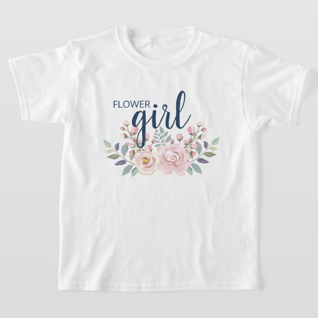 Flower Girl Pink Floral Wedding T-Shirt (Laydown)