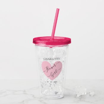 Flower Girl Pink Heart Bridal Party Personalized Acrylic Tumbler by Flissitations at Zazzle