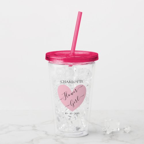 Flower Girl Pink Heart Bridal Party Personalized Acrylic Tumbler