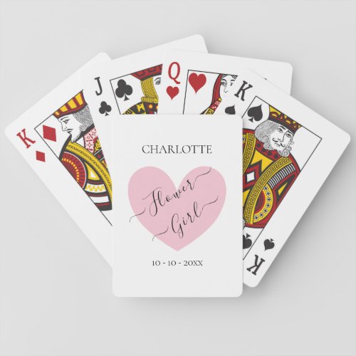 Flower Girl Pink Heart Bridal Party Personalized  Poker Cards