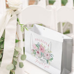 Flower Girl Pink Peony Floral Bouquet Large Gift Bag<br><div class="desc">Personalized wedding gift bag for your flower girl. The design features a pretty watercolor floral bouquet of pink peony flowers and elegant handwritten script typography. One side of the bag reads "[name] thank you for being my flower girl" and the other side has the wedding date with the name of...</div>