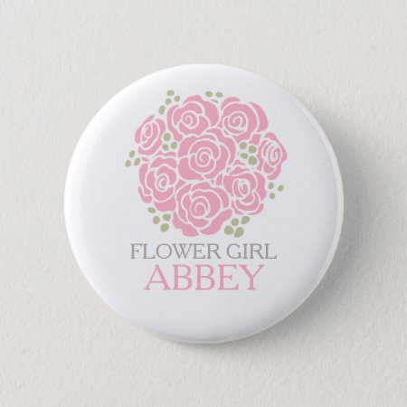 Flower Girl Pink Posy Named Wedding Pin Button