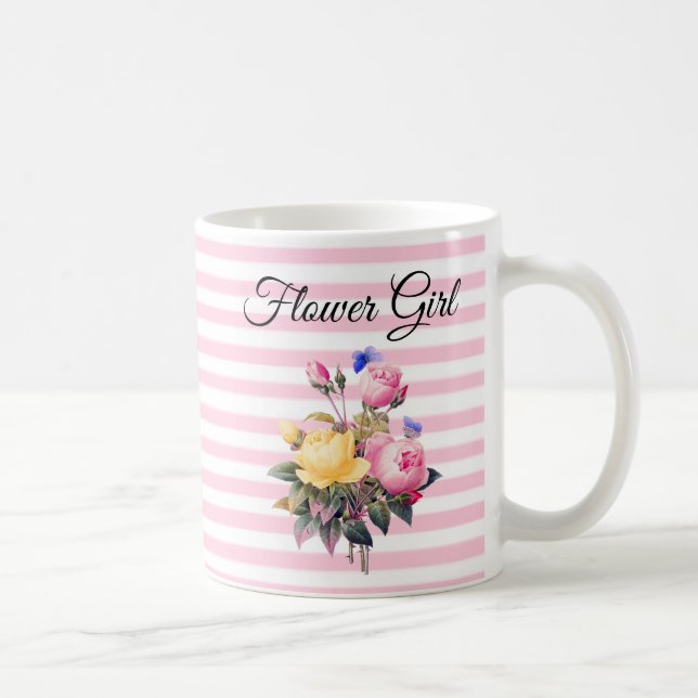 Flower Girl Pink Rose Bouquet Personalized  Mug (Right)