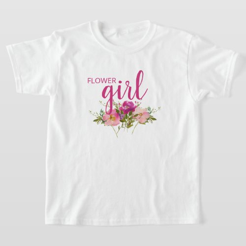 Flower Girl Pink Watercolor Floral Wedding T_Shirt