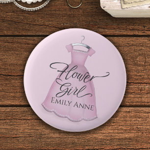 Flower Girl Pretty Wedding Cute Personalized Button