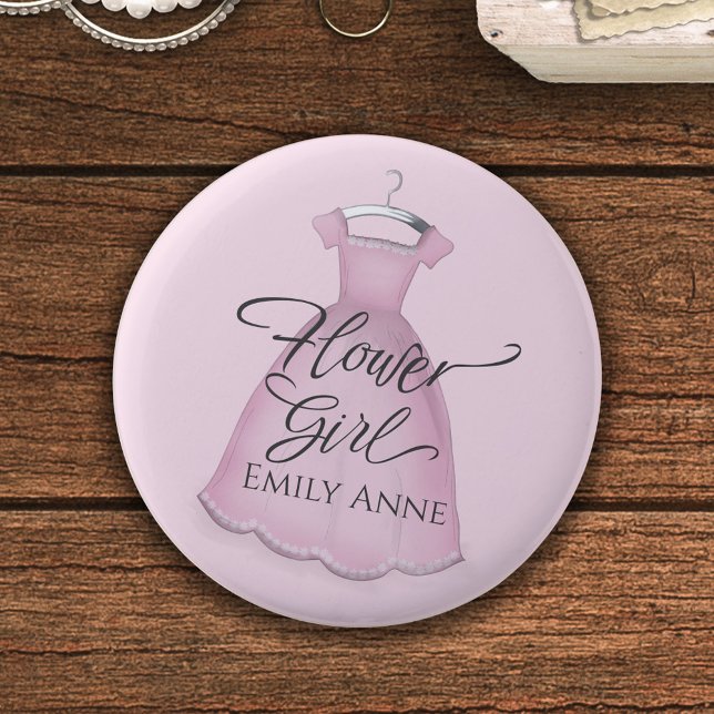 Flower Girl Pretty Wedding Cute Personalized Button (Creator Uploaded)