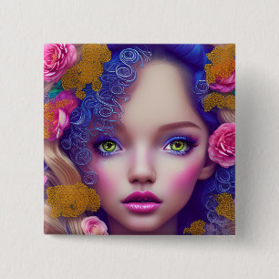 Flower Girl Princess Inspired by Ukrainian Culture Button