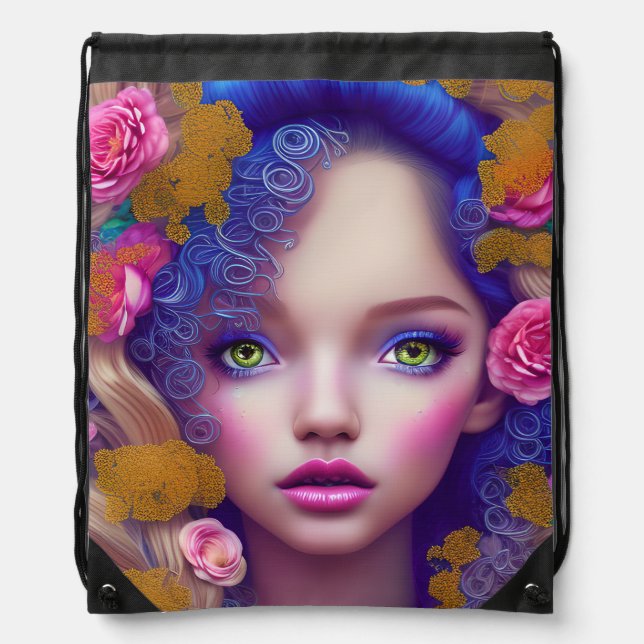 Flower Girl Princess Inspired by Ukrainian Culture Drawstring Bag (Front)